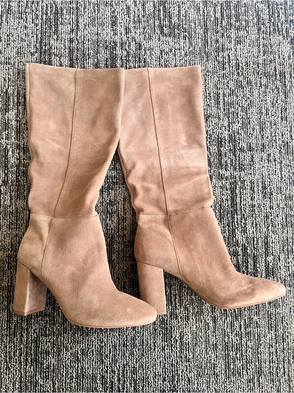 Chinese Laundry Taupe Suede Knee-High Block Heel Boots